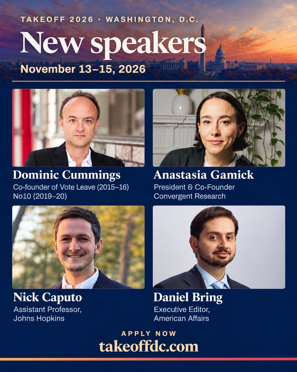 sparrowinfra's tweet photo. Joining Takeoff: @Dominic2306, @AGamick, @nickacaputo, and @daniel_bring.

Meet the researchers, builders, and policymakers shaping how we govern in the age of AI.

November 13–15 · Washington, D.C.

Apply at https://t.co/Wg9Bl1C4uP https://t.co/eUqt4lgJHG