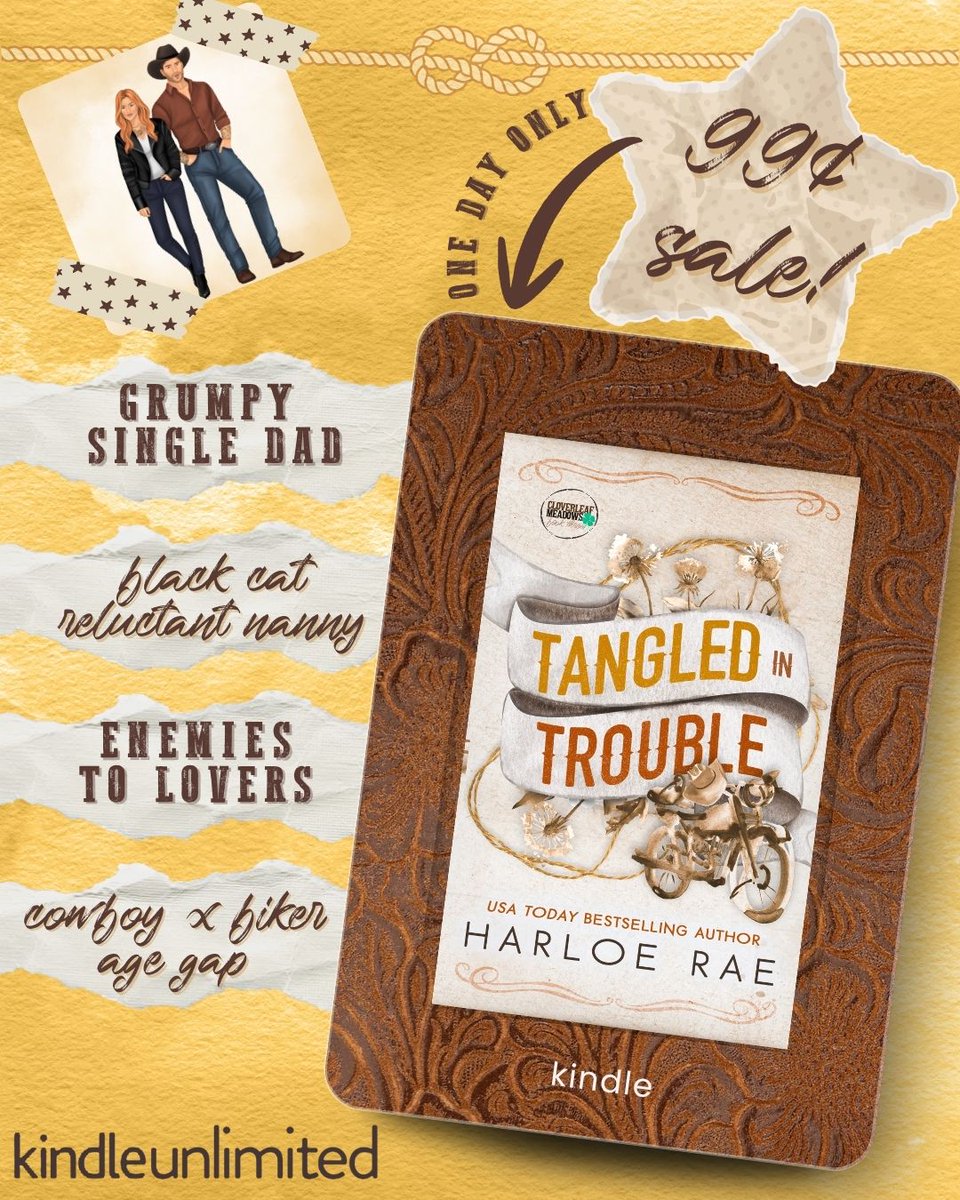 CandiKanePR's tweet photo. TANGLED IN TROUBLE by @harloerae is on sale for 99¢ for ONE DAY ONLY!!!

Make sure to grab this steamy enemies to lovers, single dad, age gap, small town romance TODAY!

NOW AVAILABLE FOR ONLY 99¢!
(TODAY ONLY)
https://t.co/GbW6DaJjzx https://t.co/yEbkz7McsE