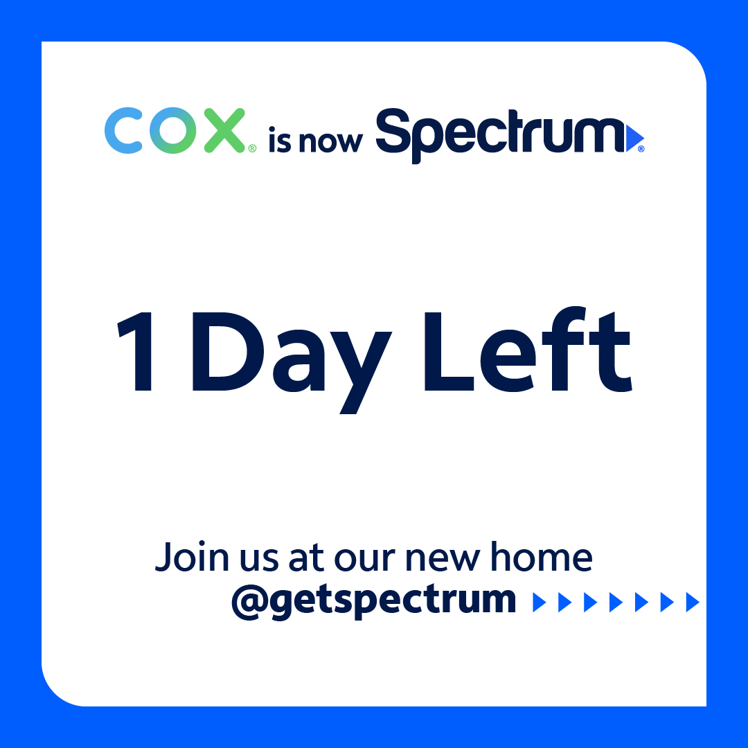 CoxComm's tweet photo. Get ready for what’s next – unlimited data, no contracts, simpler pricing, faster speeds and TV plans that combine live TV and streaming all in one plan for one price.

Join us at our new home at @GetSpectrum https://t.co/graDhzOroL