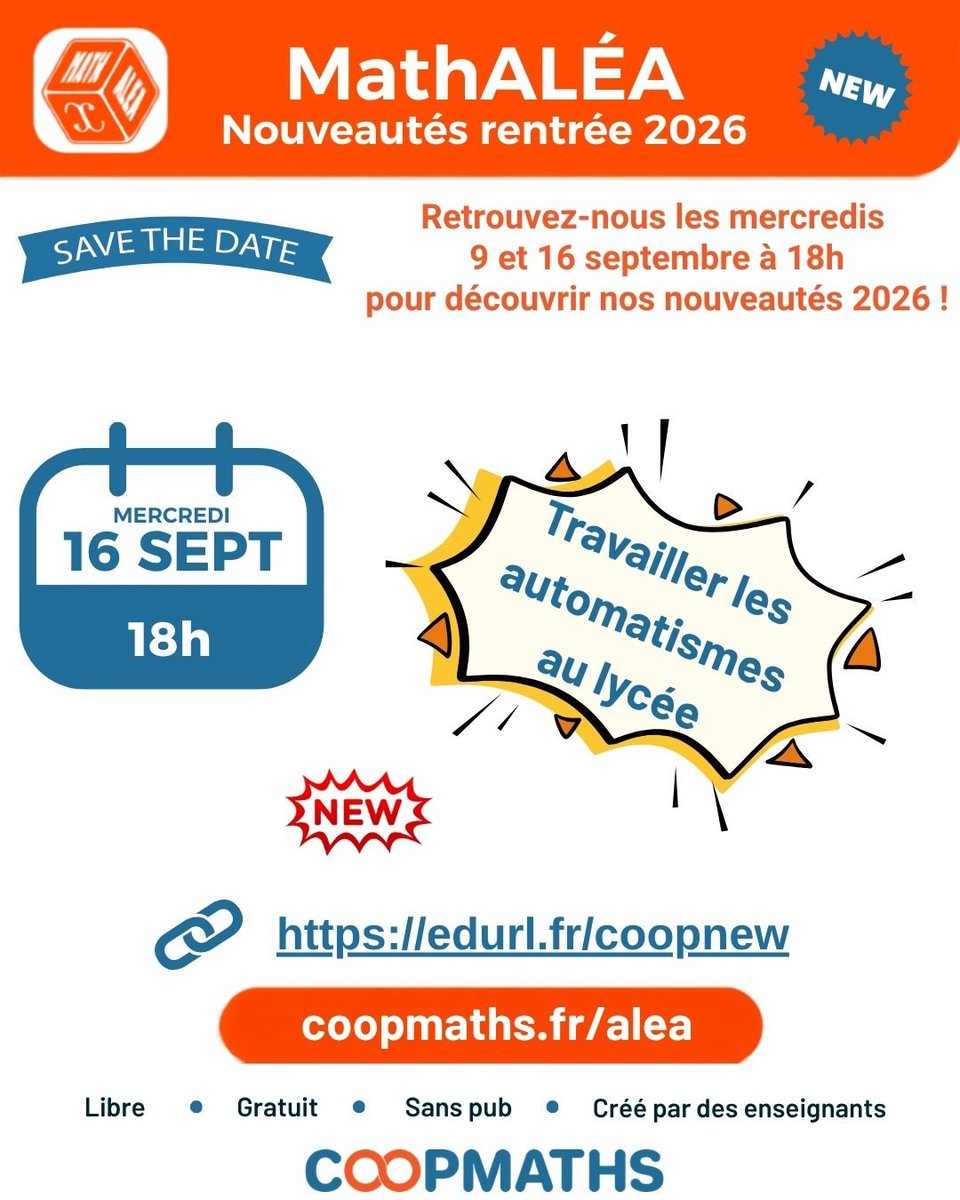 CoopMaths_fr's tweet photo. 🗓 J-1 pour le webinaire #MathALÉA sur les automatismes au lycée!!

👉 https://t.co/H0ZYi8d91Q

#maths #education #automatismes
#LaForgeEdu #libre #gratuit #communs_numeriques https://t.co/noyZZBUjm3