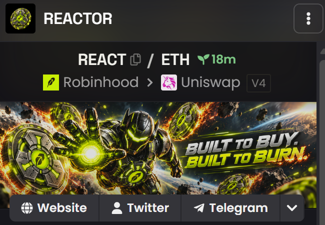 reactorrh's tweet photo. DEX UPDATE!

The $REACT DEX has been updated.

The engine is running, the mechanics are live, and the interface is now ready for the next wave.

PULSE. BUILD. OVERLOAD. REPEAT.

$REACT is just getting started. https://t.co/JHYDSjiInb