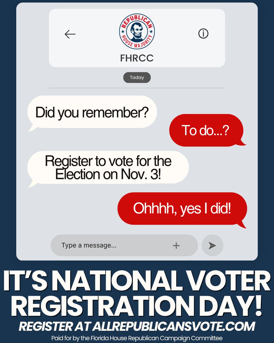 FHRCC26's tweet photo. It's National Voter Registration Day! Make sure you're registered before it's too late. Register to vote at https://t.co/DXppV8cvJM. https://t.co/q3lLTbBvuV