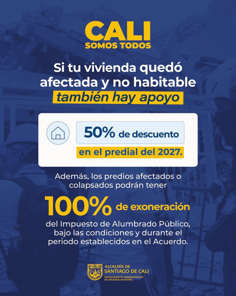 ClaraLuzRoldan's tweet photo. Esto está muy bien!!, aplausos para medidas de alivio del @ConcejoCali_ y la @AlcaldiaDeCali

Hoy la ciudad está para su gente:

- 0 predial por 4 años para viviendas colapsadas si se va a construir.

- 0 predial por 3 años para lotes de edificios colapsados.

- -50% del predial del 2027 para viviendas afectadas pero habitables.

- 0 intereses en prediales atrasadas de los últimos 5 años para todo Cali hasta 31 de diciembre de 2026.

- 0 intereses en prediales atrasados de los últimos 5 años para damnificados hasta 31 de diciembre de 2027.

- Descuentos en el ICA del 20% para damnificados registrados en el RUD

@alejoeder, @AudryToro ,@ConcejalTania, @henpelaez, @soycarlosaarias, @robertoortizu , @ladaniplaza, @PinillaConcejal, @FabioArroyave, @James10Agudelo , @flowerojas_, @rodrisalazarco, @carlospatinoco, @MariaCconcejala,@SergioMZamoraB @luisfesalazarg ,@escobarandres90, @jfmurgueitio,@elucumilucumi , @ALEXAHERNANDEZC, @marloncubillos_, @Edison_Concejal