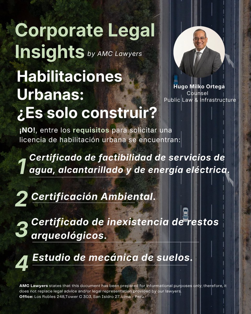 AMC_Lawyers's tweet photo. #Infrastructure | Habilitaciones Urbanas: ¿Es solo construir?

No. Una habilitación urbana implica mucho más que la ejecución de obras: requiere cumplir con exigencias técnicas, urbanísticas y legales antes del desarrollo del proyecto. https://t.co/dfHgKNd2Hy