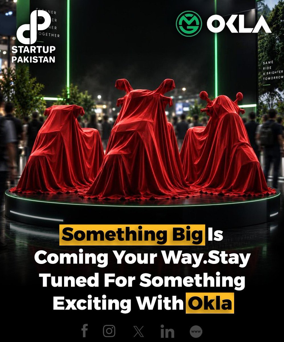 PakStartup's tweet photo. The stage is set. The covers are on.

OKLA is preparing to reveal what comes next at PAPS 2026.

Something new is about to take the stage.
And it’s worth the wait.

#OKLA #PAPS2026 #PakistanAutoShow2026 #ElectricMobility #FutureOfMobility https://t.co/xMdzYcmEaT