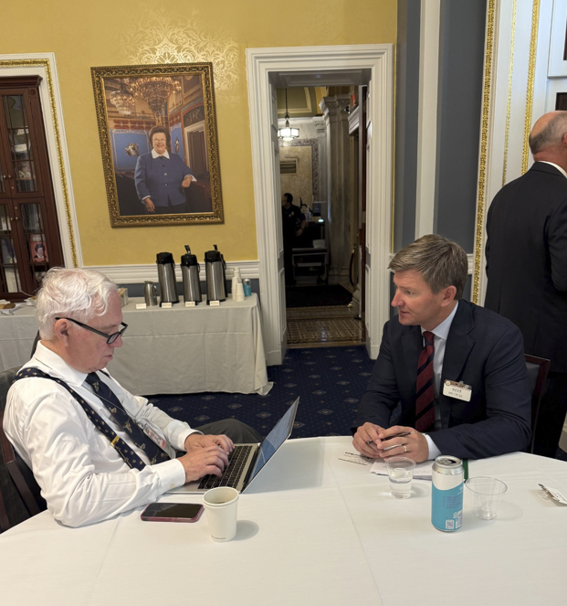 ASA_Soybeans's tweet photo. South Dakota farmer &amp; ASA Director Drew Peterson sits down with media this morning ahead of visits with lawmakers on Capitol Hill.  #AgEcon #AgPolicy @sdsoybean https://t.co/LEgWGzokWm
