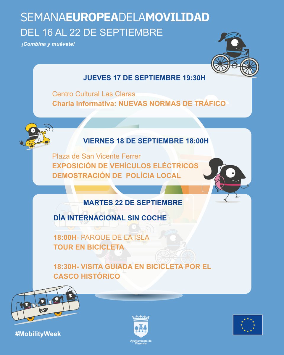 jafmerchan's tweet photo. 🚲🌍 Plasencia se suma a la Semana Europea de la Movilidad, que se celebra del 16 al 22 de septiembre con actividades para promover una movilidad más segura, accesible y sostenible. Inscripciones rutas en bicicleta: a través del chat de incidencias del Ayuntº en el 663 999 212. https://t.co/sslAbyfNij