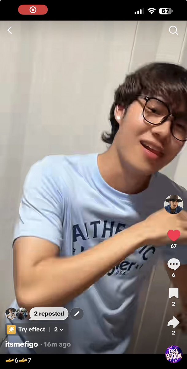 Slayyylee's tweet photo. Bro with 67 caption, 67 dance, 67 likes and my phone left 67% 💀 67 is haunting me 🤣🤣🤣🤣 BUT HE LOOKS AMAZING WITH GLASSES WTF 😍 @ItsMeFigo02
#itsmefigo https://t.co/SWjDoCF9LH