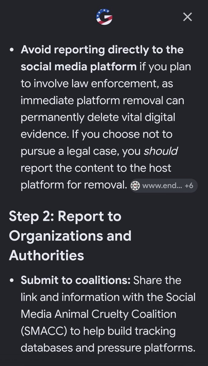 halrosiec's tweet photo. I've seen posters about how to report animal cruelty content making the rounds online, but I DO have one thing I would like to point out: If you plan to notify law enforcement about animal abuse/torture content DO NOT REPORT THE PROFILE TO THE PLATFORM!!!

I know it may seem counterintuative BUT keep this in mind: if the profile is taken down it makes it harder for law enforcement to track the creator and gather evidence for a criminal case. These scumbags deserve jail and a trip through a woodchipper, so let's do our best to make that happen, k?

(And please keep something in mind, if you report a profile and notice that it's staying up, it might be because they're conducting an investigation in the background. You just never know.)

The best thing to do is to take screenshots and send everything to the agency who handles crimes like this in your country. 

AND FOR THE LOVE OF ALL THAT IS HOLY DO NOT ENGAGE WITH THEM!!!!!!

Here in the US we have several options including the #fbi, the Internet Crime Complaint Center (yes, that is a thing), and the US Department of Justice's Energy and Natural Resources Division. 

And if you all know the appropriate agency to contact in your home country please comment below so we can all know and share. =3

#justiceforwangwang #wangwang #stopanimalcruelty #boycottchina #stopanimalcrueltyinchina #BoycottChina #enactanimalcrueltylaws #JusticeforCowcat #animalwelfare