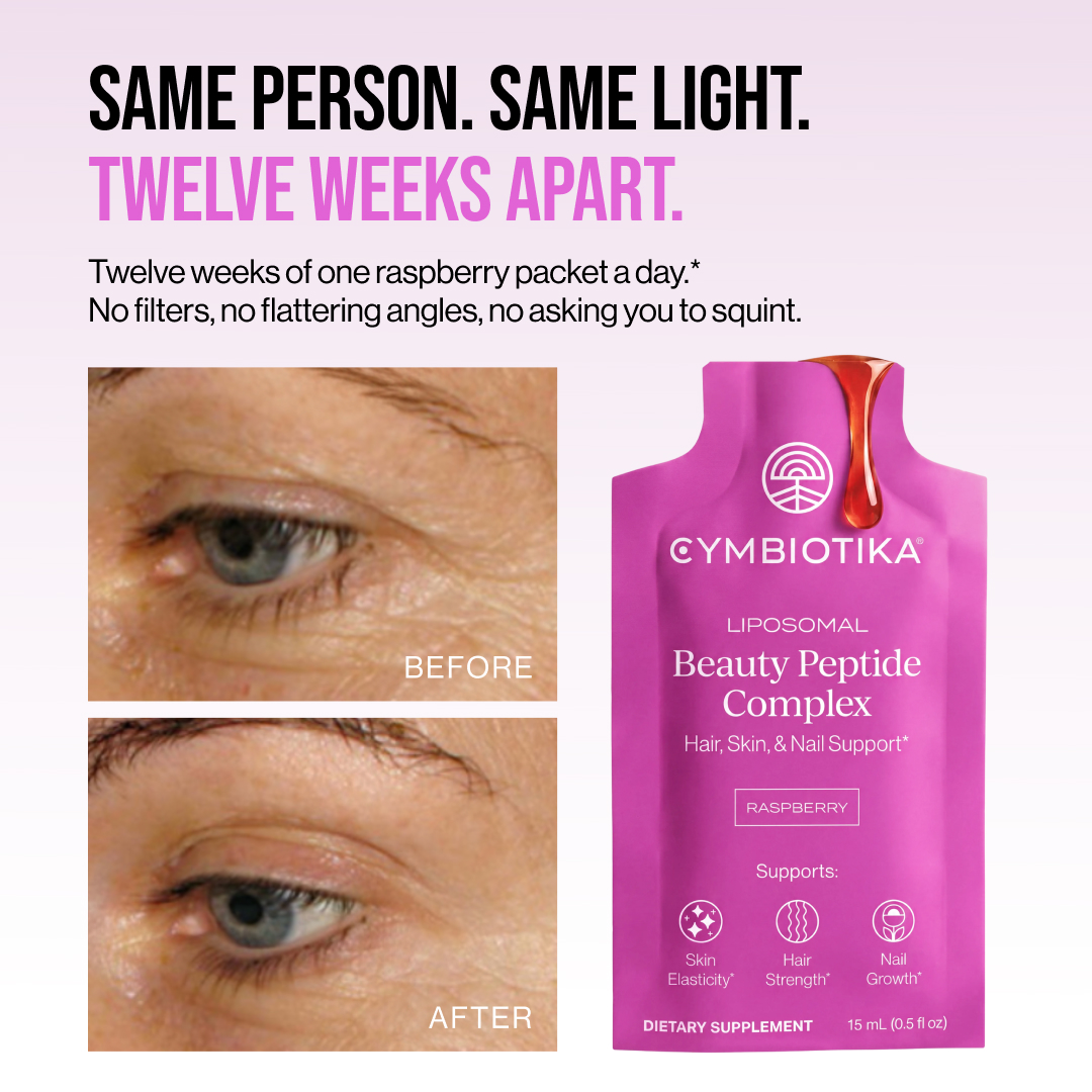 RealCymbiotika's tweet photo. The secret isn’t doing more. It’s staying consistent. 🤍

One raspberry-flavored Beauty Peptide Complex packet a day supports hydration, elasticity and smoother-looking skin from within.