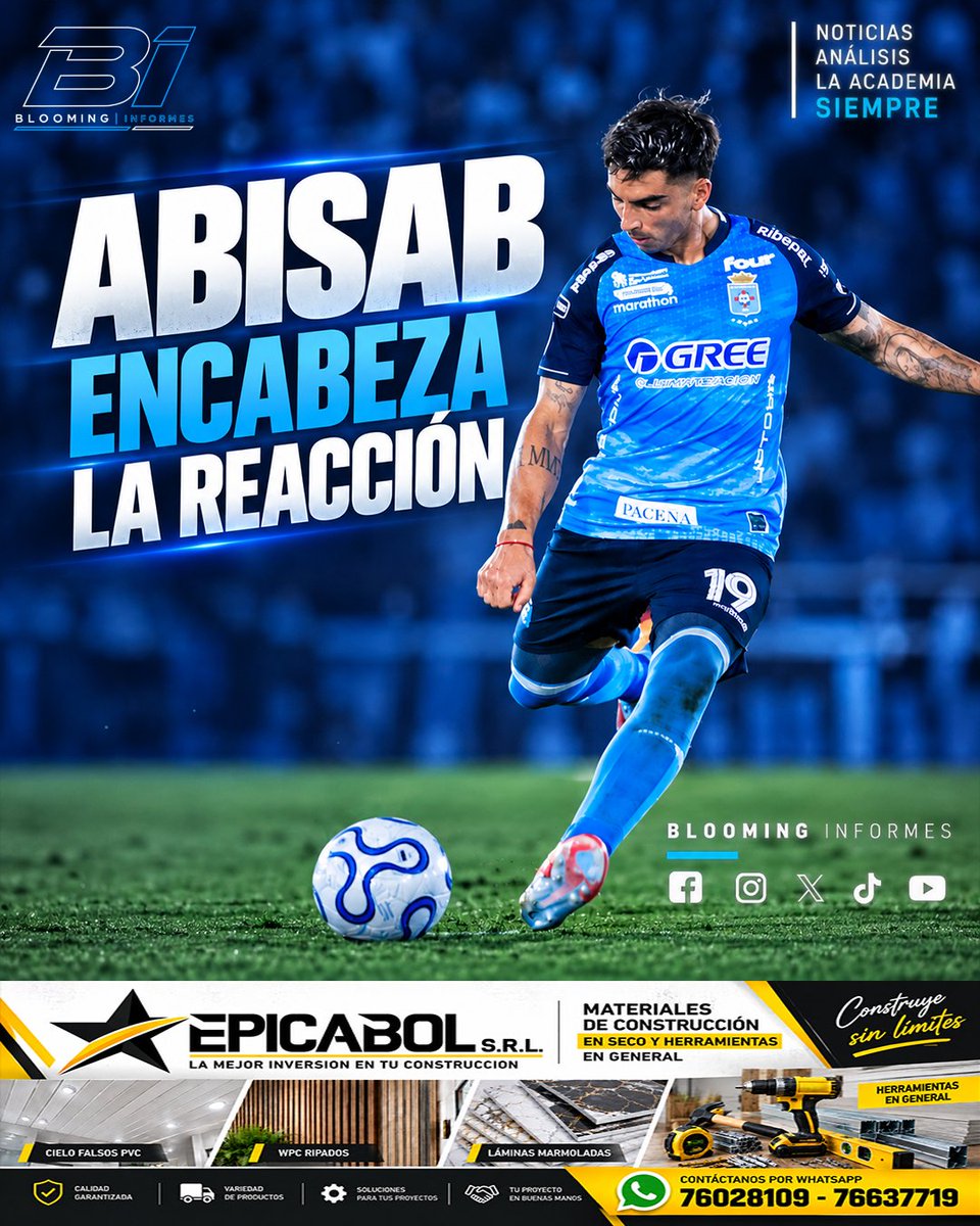 BloomingInforme's tweet photo. 🔥 BLOOMING DESPIERTA 💙

Matías Abisab destacó el gran momento ofensivo de la Academia, que marcó 11 goles en sus últimos dos partidos. ⚽ El equipo recuperó la confianza y va por más. 💪💙

#Blooming #LaAcademia https://t.co/HOZYUPgUoE