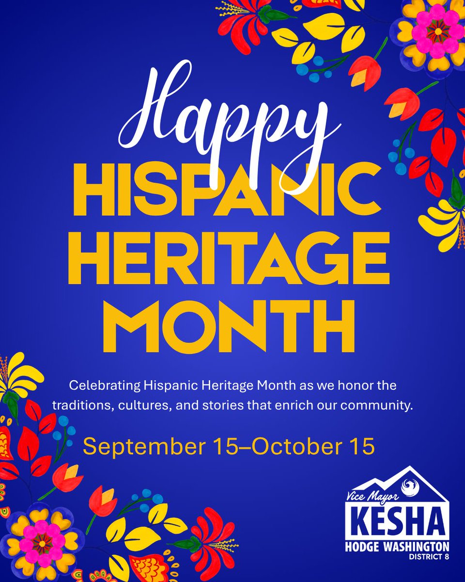 PHXdistrict8's tweet photo. Happy Hispanic Heritage Month! District 8 honors the resilience, creativity, and cultural legacy of our Hispanic and Latino community. Thank you for enriching our neighborhoods and helping Phoenix grow. 

#District8 #HispanicHeritageMonth https://t.co/t9vTe4ZUgB