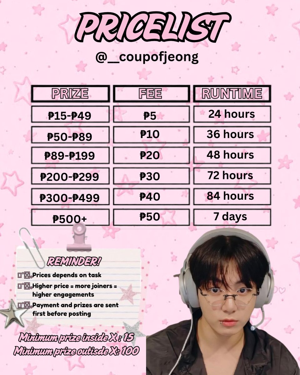 __coupofjeong's tweet photo. ୨୧ 𝙋𝙍𝙊𝙈𝙊 𝙎𝙀𝙍𝙑𝙄𝘾𝙀𝙎 𝙊𝙋𝙀𝙉 ୨୧

need a boost for your giveaway, event, post, or account? 🎀

♡ affordable rates
♡ slots available
♡ gcash only

dm me for rates &amp; bookings! 🤍
⟡ 𝙋𝙍𝙊𝙈𝙊 𝘽𝙔 𝙆𝙀𝙔 ⟡ https://t.co/kfeNoSggOP