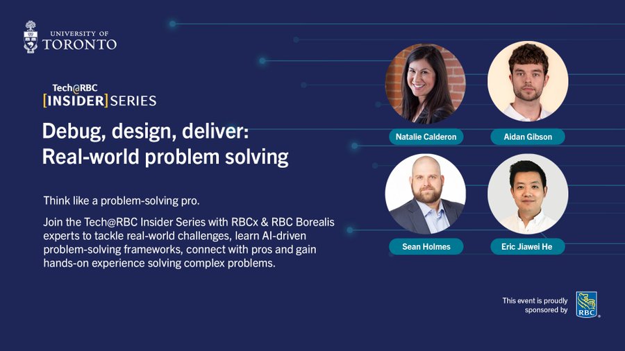 UofTEngineering's tweet photo. Join the Tech@RBC Insider Series with RBCx &amp; RBC Borealis experts on September 29 to tackle real-world challenges, learn AI-driven problem-solving frameworks, connect with pros and gain hands-on experience solving complex problems.

🔗 Register for FREE: https://t.co/psHf4wFbkD https://t.co/djCOIVJE40