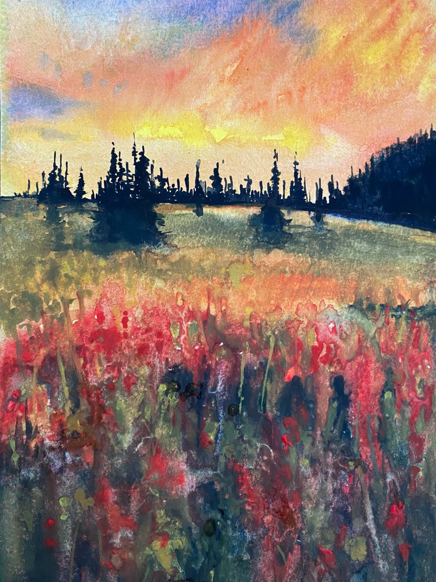 swpaintings's tweet photo. Late August. Watercolor on paper.
#pnw #alpinemeadow #watercolorlandscape #landscapepainting #artistsonx #sunsetpainting #wildflowerseason https://t.co/iEXHLclOSS