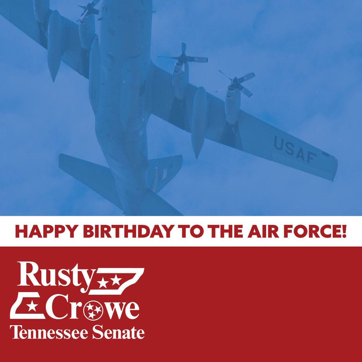 RustyCroweTN's tweet photo. Since 1947, the Air Force has stood as a shield above our nation. I am proud of my own father’s service as an airman, flying a B-24 on D-Day in WWII and being awarded the distinguished Flying Cross and Air Medal. Happy Birthday to the fighters who serve with skill and honor. https://t.co/KgXqBryftH