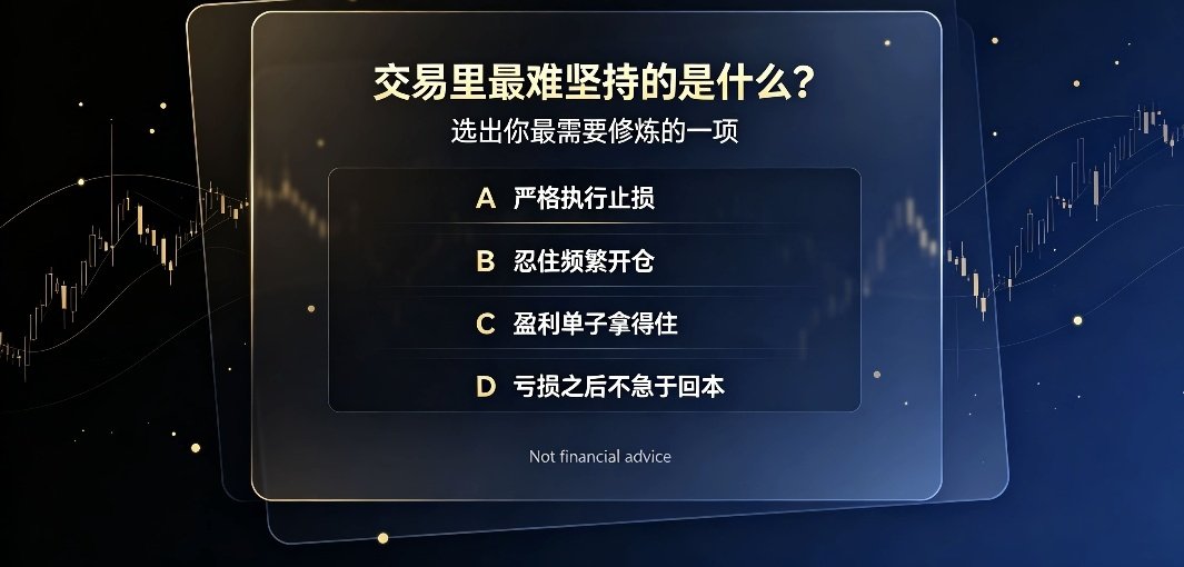 mxy56789's tweet photo. 交易里最难坚持的到底是什么？
A：严格执行止损
B：忍住冲动，不去频繁开仓
C：盈利单子拿得住
D：亏损之后不急于回本
 
说说你的选择↓ https://t.co/seaL4Su98E