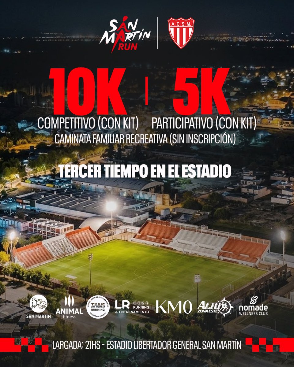 acsmmza's tweet photo. ⏱️ 𝗦𝗔𝗡 𝗠𝗔𝗥𝗧𝗜𝗡 𝗥𝗨𝗡, 𝗥𝘂𝗺𝗯𝗼 𝗮𝗹 𝗖𝗲𝗻𝘁𝗲𝗻𝗮𝗿𝗶𝗼 🏃🏻🏃🏼‍♀️

El 19 de diciembre vamos a recorrer San Martín juntos con la nueva CARRERA NOCTURNA del club.

👉🏼 Serán 10K competitivo, 5K participativo y caminata familiar recreativa, para que todos puedan ser parte de este evento inédito.

Habrá grandes premios en efectivo en competencia, sorteos para todos los participantes y muchas sorpresas en el tercer tiempo dentro del estadio, para cerrar una noche histórica 🌌🏟️

🔜 El camino rumbo al centenario empieza acá. ¡Muy pronto les contaremos más novedades!