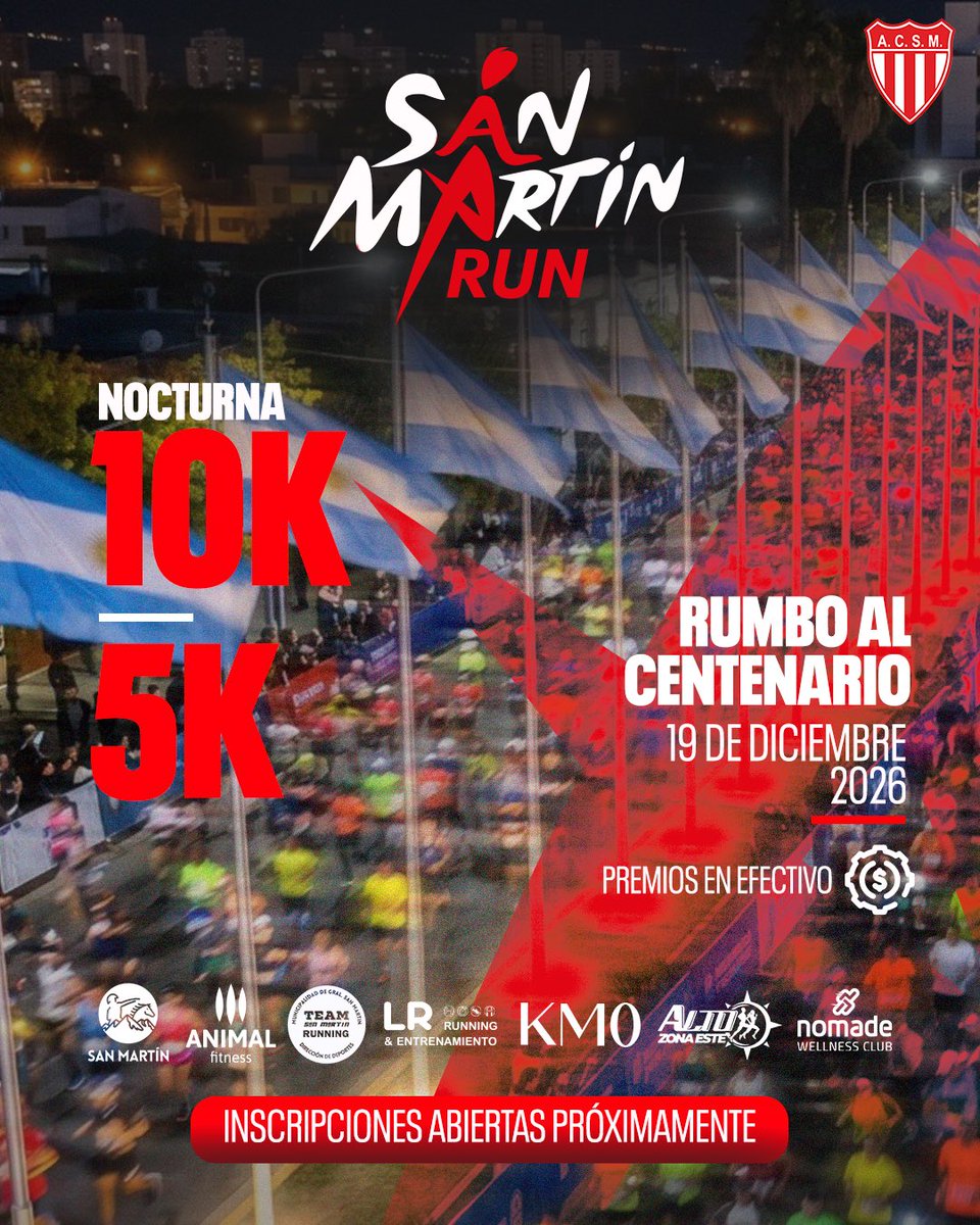 acsmmza's tweet photo. ⏱️ 𝗦𝗔𝗡 𝗠𝗔𝗥𝗧𝗜𝗡 𝗥𝗨𝗡, 𝗥𝘂𝗺𝗯𝗼 𝗮𝗹 𝗖𝗲𝗻𝘁𝗲𝗻𝗮𝗿𝗶𝗼 🏃🏻🏃🏼‍♀️

El 19 de diciembre vamos a recorrer San Martín juntos con la nueva CARRERA NOCTURNA del club.

👉🏼 Serán 10K competitivo, 5K participativo y caminata familiar recreativa, para que todos puedan ser parte de este evento inédito.

Habrá grandes premios en efectivo en competencia, sorteos para todos los participantes y muchas sorpresas en el tercer tiempo dentro del estadio, para cerrar una noche histórica 🌌🏟️

🔜 El camino rumbo al centenario empieza acá. ¡Muy pronto les contaremos más novedades!
