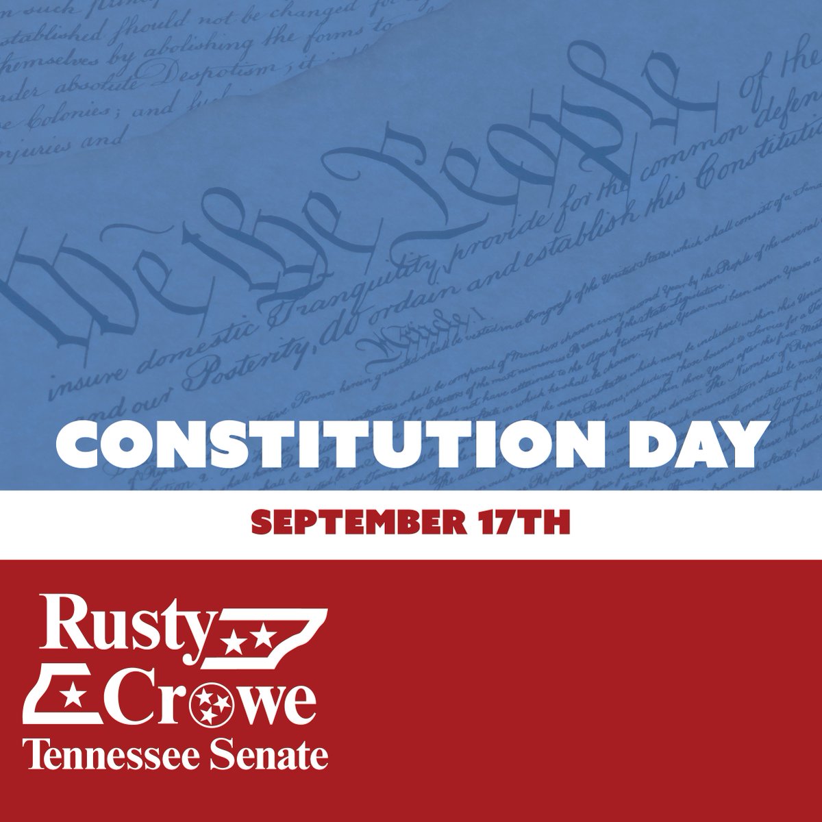 RustyCroweTN's tweet photo. A government of laws, not of men. That founding idea still anchors everything we do. Today we honor the Constitution that makes the American experiment so special. https://t.co/ogbJ7UUtqs