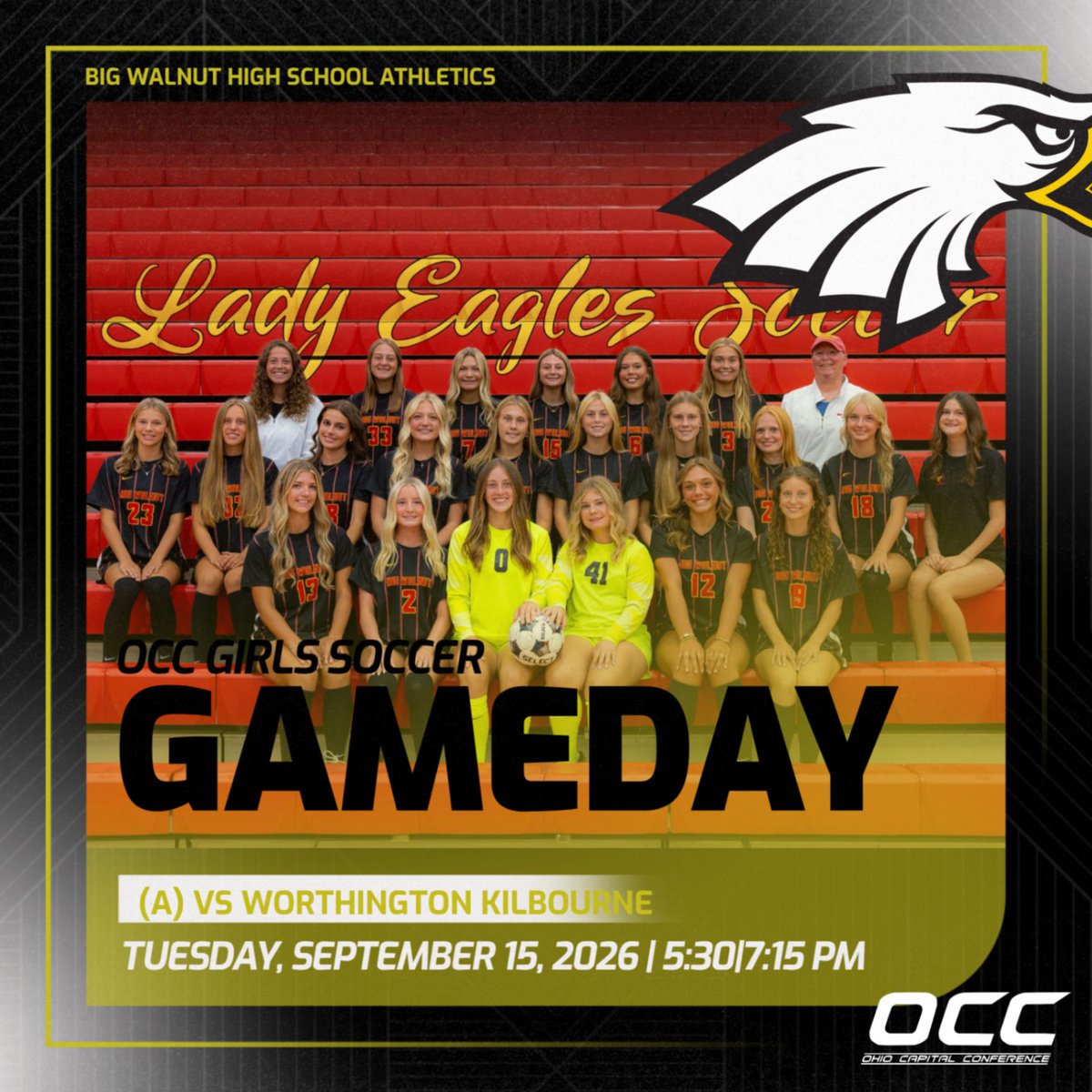 BigWalnutEagles's tweet photo. โฝ๏ธ GAMEDAY | GIRLS SOCCER โฝ๏ธ
The Golden Eagles hit the road tonight for another big OCC matchup!
๐ Worthington Kilbourne
๐ AT Worthington Kilbourne
โฝ JV โ 5:30 PM
๐ฅ Varsity โ 7:15 PM
Letโs go get an important OCC road win!
๐ด๐ก GO EAGLES!
#EagleStrong https://t.co/iBUJ6ZMWVd