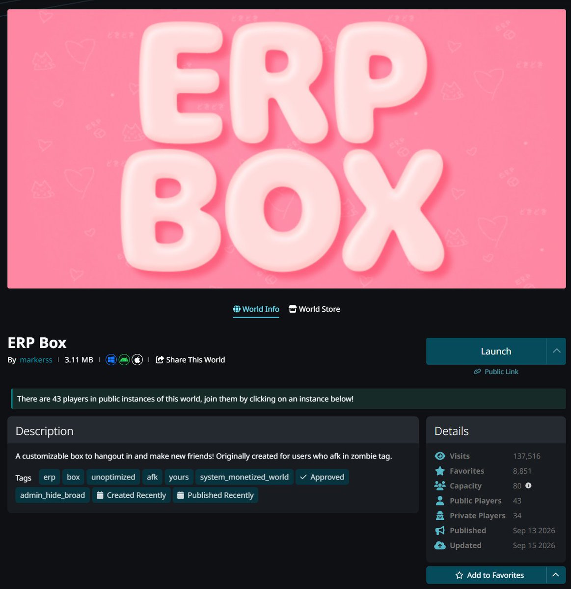 ytbossman69uk's tweet photo. @VRChat Might be a good Idea to remove this from your platform which has thousands of minors... 137k Visits in less than a week.

#VRChat https://t.co/fdWeBJHP3Z