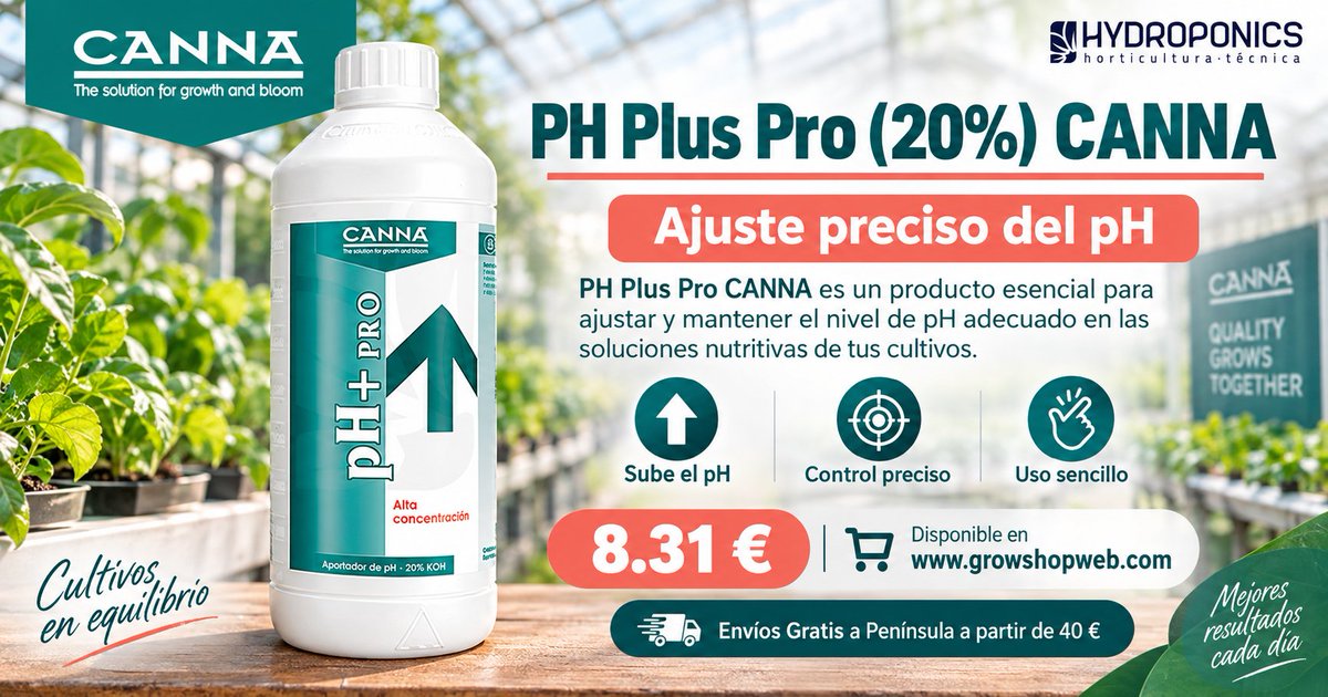 HydroponicsEsp's tweet photo. 🌱 PH Plus Pro (20%) CANNA por 8,31 €
Corrector de pH de alta concentración para subir el pH de la solución nutritiva con precisión y de forma sencilla.
🛒 https://t.co/tFX1Dbn5Ds
🚚 Envíos gratuitos a partir de 40 € solo Península
#CANNA #PHPlusPro #ControlDePH #ReguladorDePH https://t.co/sy6yXIYVDc