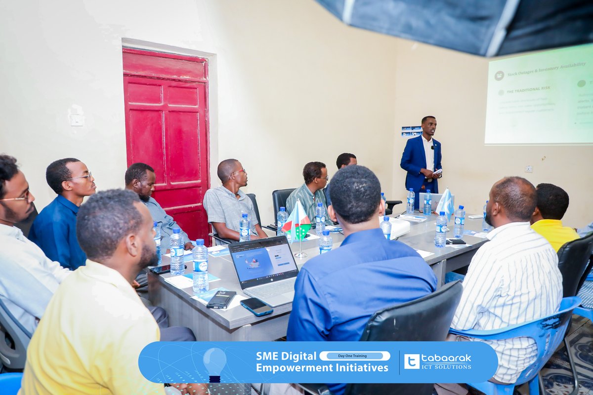 TabaarakICT's tweet photo. @TabaarakICT today launched the SME Digital Empowerment Initiative in Baidoa, a two-day training program designed for owners and managers of small and medium-sized enterprises (SMEs).

The training focuses on how digital solutions can be leveraged for business management, sales, inventory, accounting, and business data management, while introducing participants to the benefits of Digital Management Systems and POS Solutions.

The initiative aims to equip business owners with the knowledge and tools they need to leverage technology, improve their business operations, and drive sustainable business growth.

#Adding_Value_to_Your_Business_Through_Technology.
#TabaarakICT #SMEDigitalEmpowerment #SMEs #Somalia