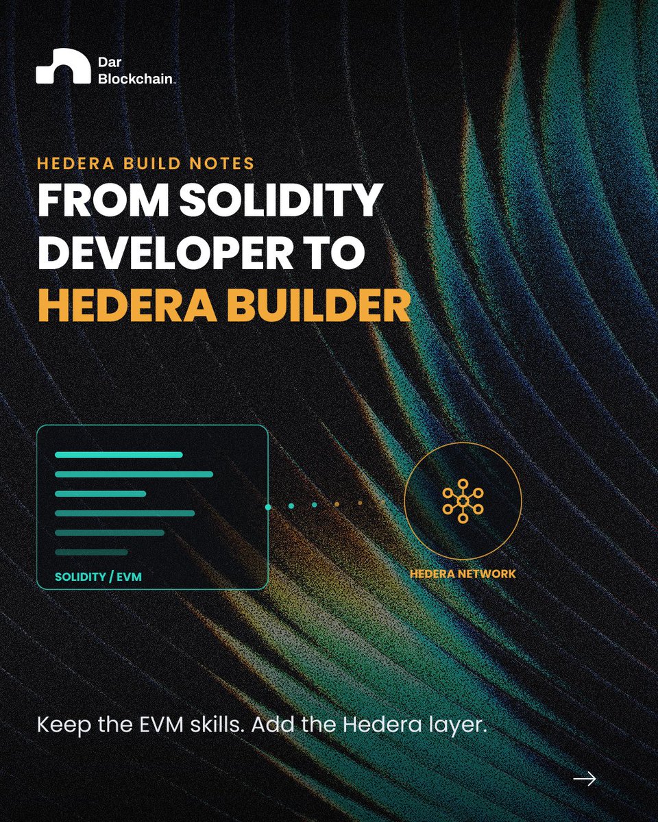 DarBlockchain's tweet photo. Your fastest route into Hedera may already be sitting in your repo.

Take a Solidity contract you know well, deploy it on Hedera testnet, observe what changes, then add one native capability and test the full flow again.

That turns Hedera from something you study into something you can actually build with.

Start here: https://t.co/5tznuljz4D