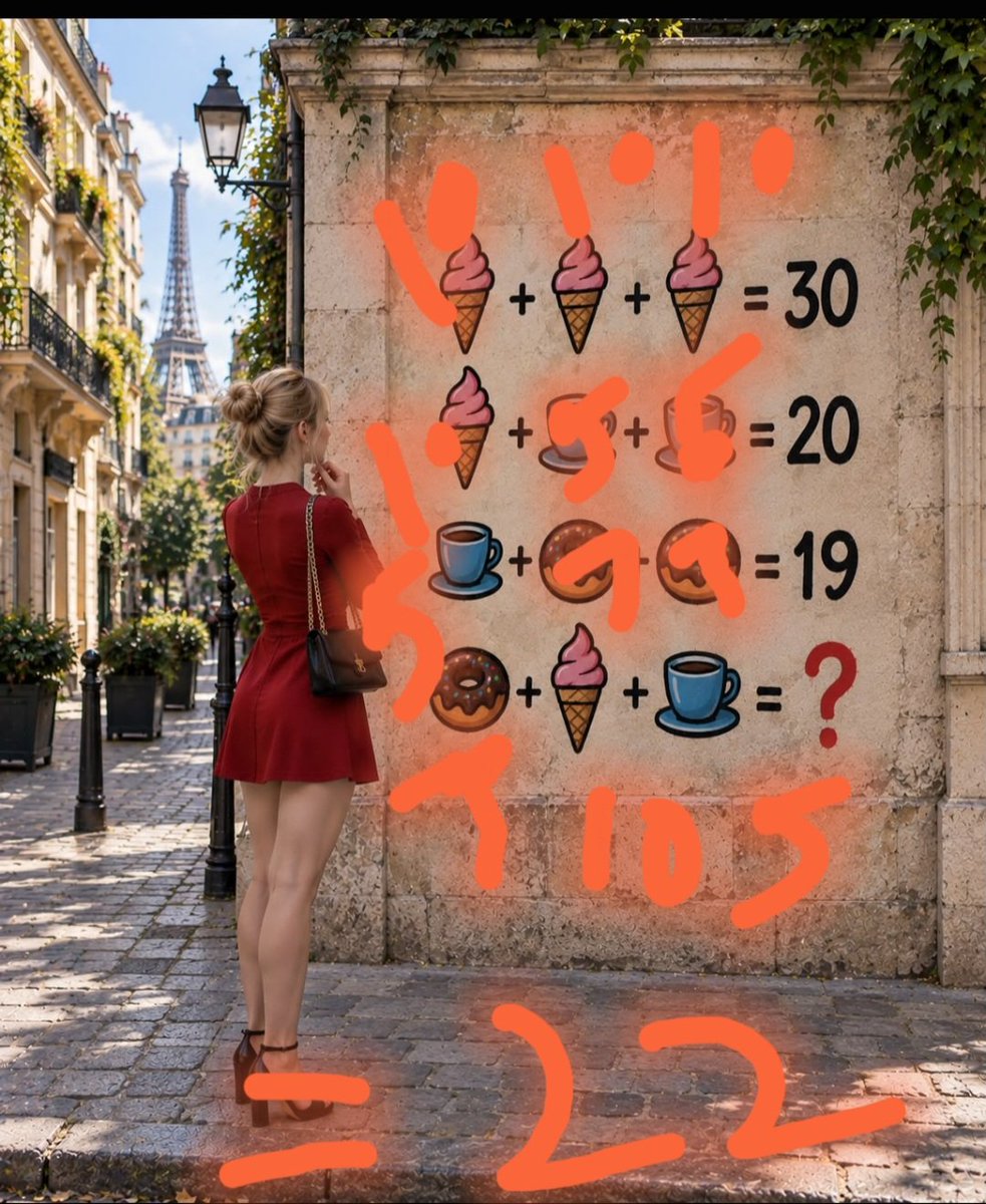 JNDLOGISTIktx0's tweet photo. @lunadreaamy 🍦 =10
🥮 =5
☕️ =7
So the answer is 10+5+7=22 https://t.co/Rri2wiKF72