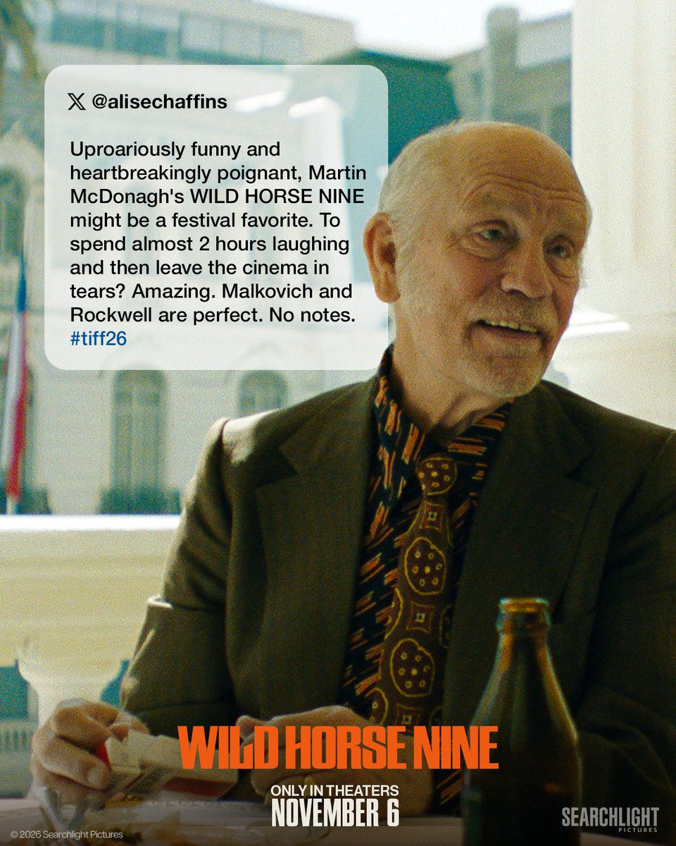 searchlightpics's tweet photo. "To spend almost 2 hours laughing and then leave the cinema in tears? Amazing." The @TIFF_net audience has spoken. WILD HORSE NINE, only in theaters November 6th. #WildHorseNine #TIFF26 https://t.co/mxFDKQYxTh