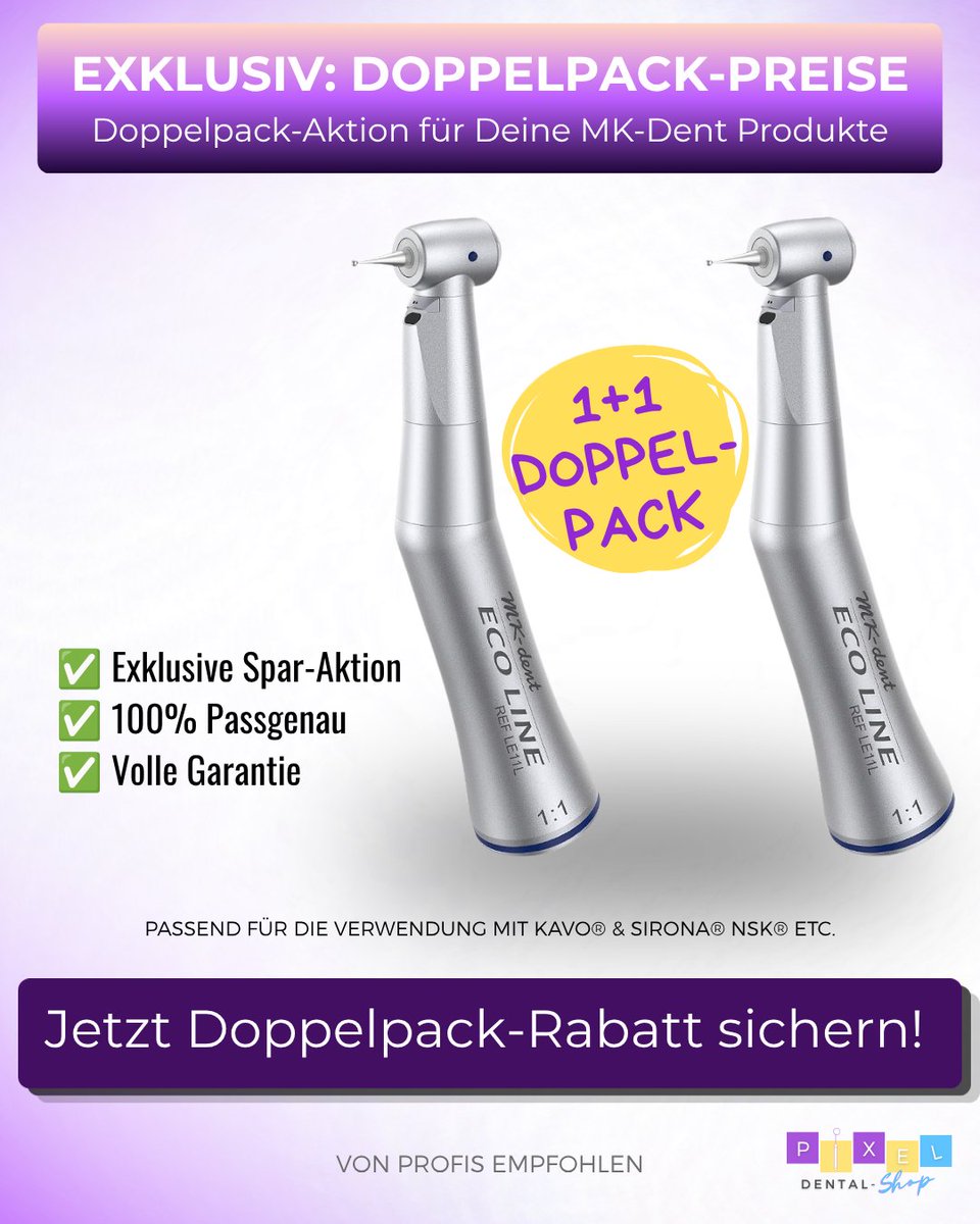 pixel_dental's tweet photo. Doppelt hält besser – und spart Deiner Praxis bares Geld. ⚙️💰 Wenn ein Instrument zur Aufbereitung muss, zählt verlässlicher Ersatz. Mit der MK-DENT Doppelpack-Aktion sicherst Du Dir 2 Premiuminstrumente zum Preisvorteil. 👉 Jetzt Doppelpack-Rabatt sichern #mkdent #pixeldental https://t.co/bsRoYZXLme