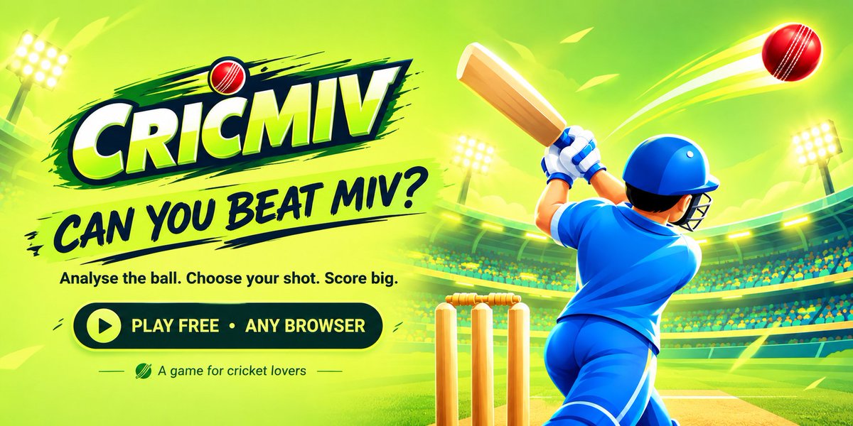 miv2218's tweet photo. CAN YOU BEAT MIV?
I'm excited to share CriMIV — a simple, strategy-driven cricket game built for cricket lovers!

https://t.co/55ewHjEKeN

One decision. Can you beat MIV? Give it a try and challenge yourself! https://t.co/bLzPxuxD4J
