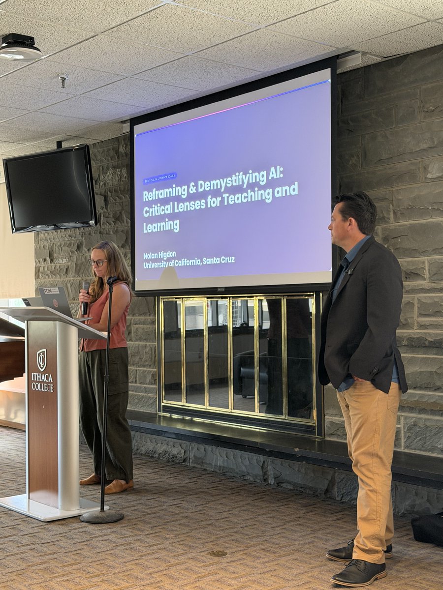 NolanHigdonCML's tweet photo. It was a pleasure speaking at the @ParkIndyMedia  at @IthacaCollege about critical AI literacy! Thank you Marcy Sutherland and Mickey Huff for having me. 🎙️🤖 #AI #IthacaCollege #PCIM @ProjectCensored @BreakingPointsx @CNN @Meta @AnthropicAI @elonmusk @MeidasTouch @mswmediapods https://t.co/gKb2hD66sj