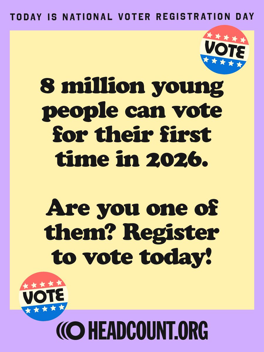 trixiemattel's tweet photo. It’s National Voter Registration Day, making now the perfect time to register to vote, or check your voter registration status. It only takes 2 minutes to make sure you’re ready for November’s midterm elections with @HeadCountOrg https://t.co/Zjsie81k5L https://t.co/v910SWwtSu