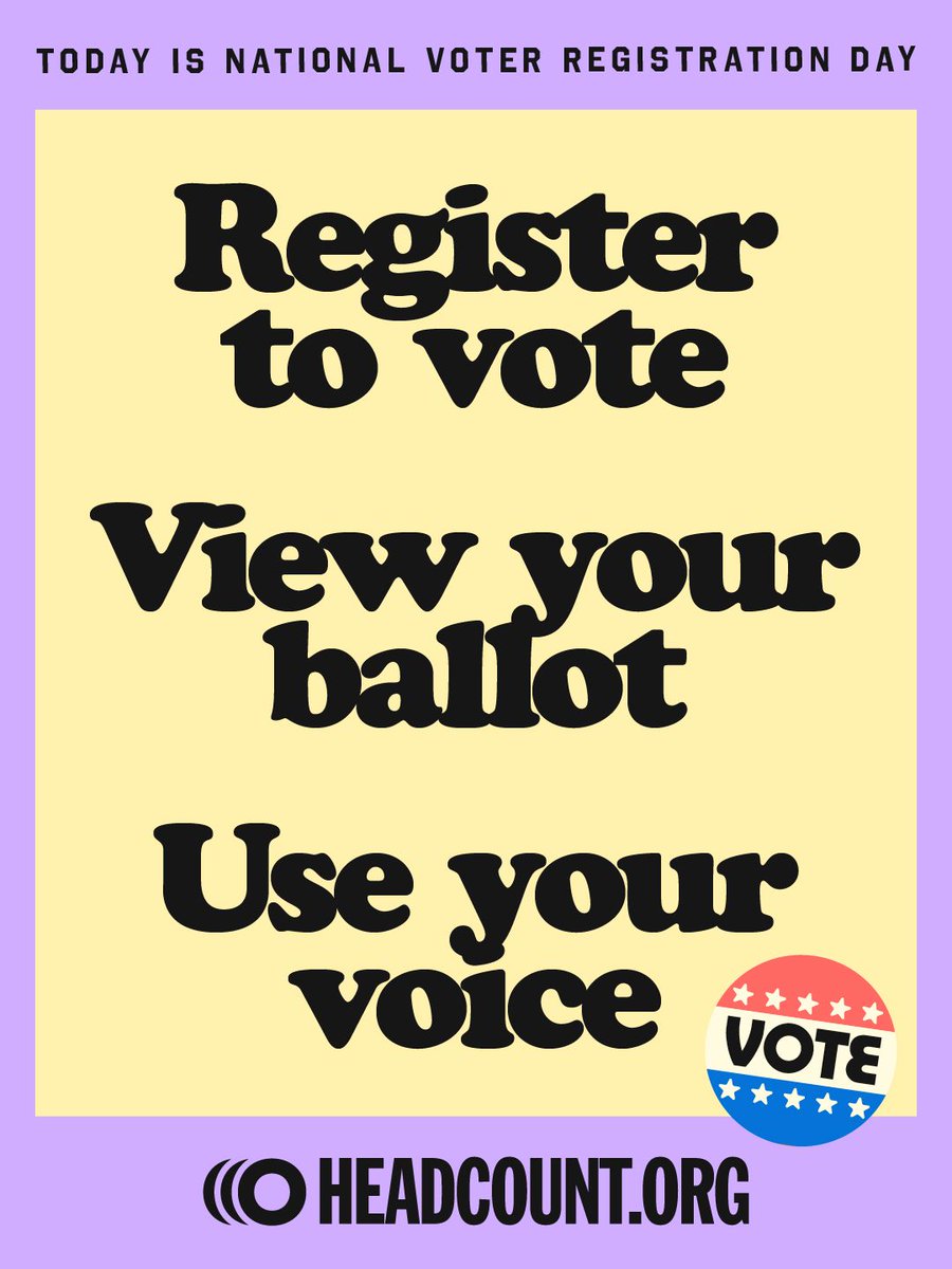 trixiemattel's tweet photo. It’s National Voter Registration Day, making now the perfect time to register to vote, or check your voter registration status. It only takes 2 minutes to make sure you’re ready for November’s midterm elections with @HeadCountOrg https://t.co/Zjsie81k5L https://t.co/v910SWwtSu
