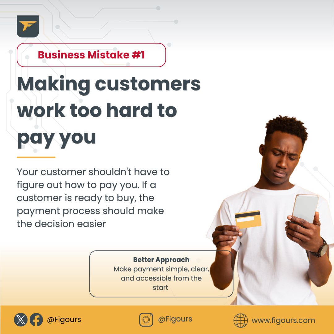 figours's tweet photo. One of the fastest ways to lose a sale?

Making it difficult for customers to pay. 💳

Every extra delay creates friction and doubt.

The simpler the payment experience, the higher the chance of conversion. ✨

#TuesdayMood #DownloadFigoursApp #GlobalTransactions #DigitalBanking https://t.co/TPIJcofRfg