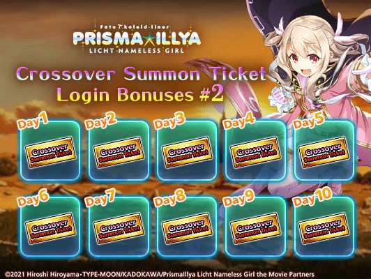 GRDSMN_GLOBAL's tweet photo. More Crossover Summon Tickets are coming your way! 🎟️

Don't miss any of them to increase your odds at a Crossover unit!

Promo period: until 10/16, 4:59 PDT

#Fate #PrismaIllya https://t.co/3B5M6JmRPE