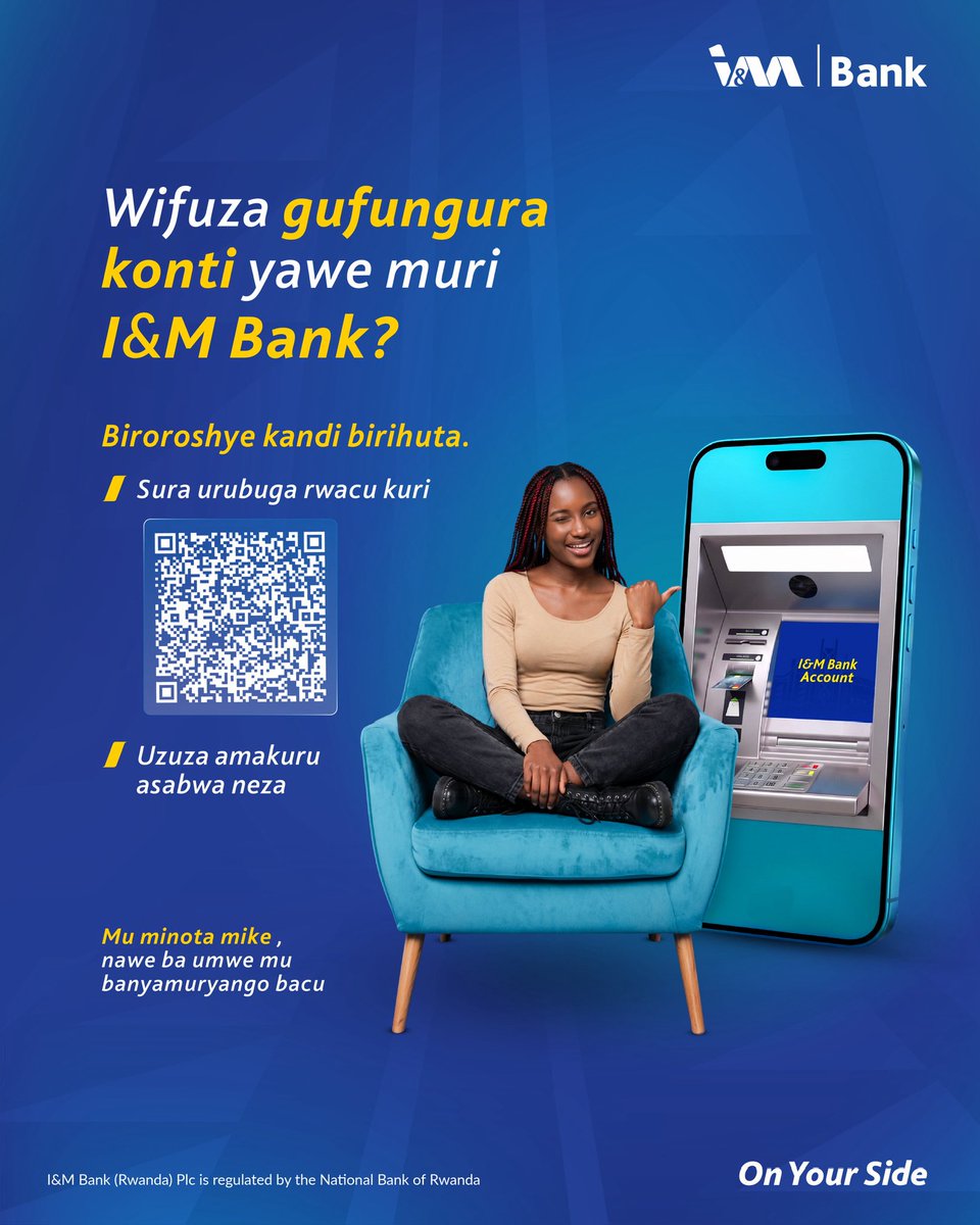imbankrw's tweet photo. Ubu singombwa kujya ku ishami, ushobora kwifungurira konti aho uri hose! 😎📱

Fungura konti yawe online, mu buryo bworoshye kandi bwihuse. 

Sura https://t.co/pwXBMZ37pE wuzuze amakuru asabwa ubundi konti ngo PI! Ikaba irafungutse. 🥳💃🏽🕺🏾

#OnYourSide #UmukiriyakuIsonga https://t.co/JZwReKyQhm