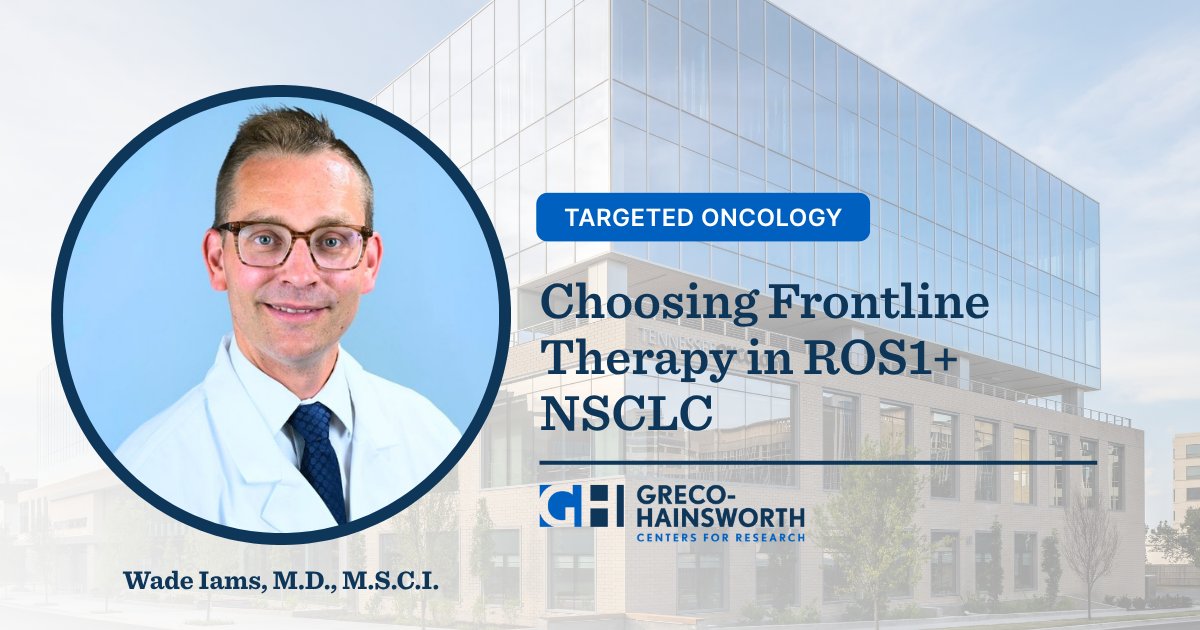 GrecoHainsworth's tweet photo. Dr. Wade Iams, Director of Lung Cancer Research, discusses key considerations when selecting frontline therapy for ROS1+ NSCLC, including progression-free survival.

Watch the full discussion: 🔗 https://t.co/B63NfyJJ3U https://t.co/uKamIpPYOH