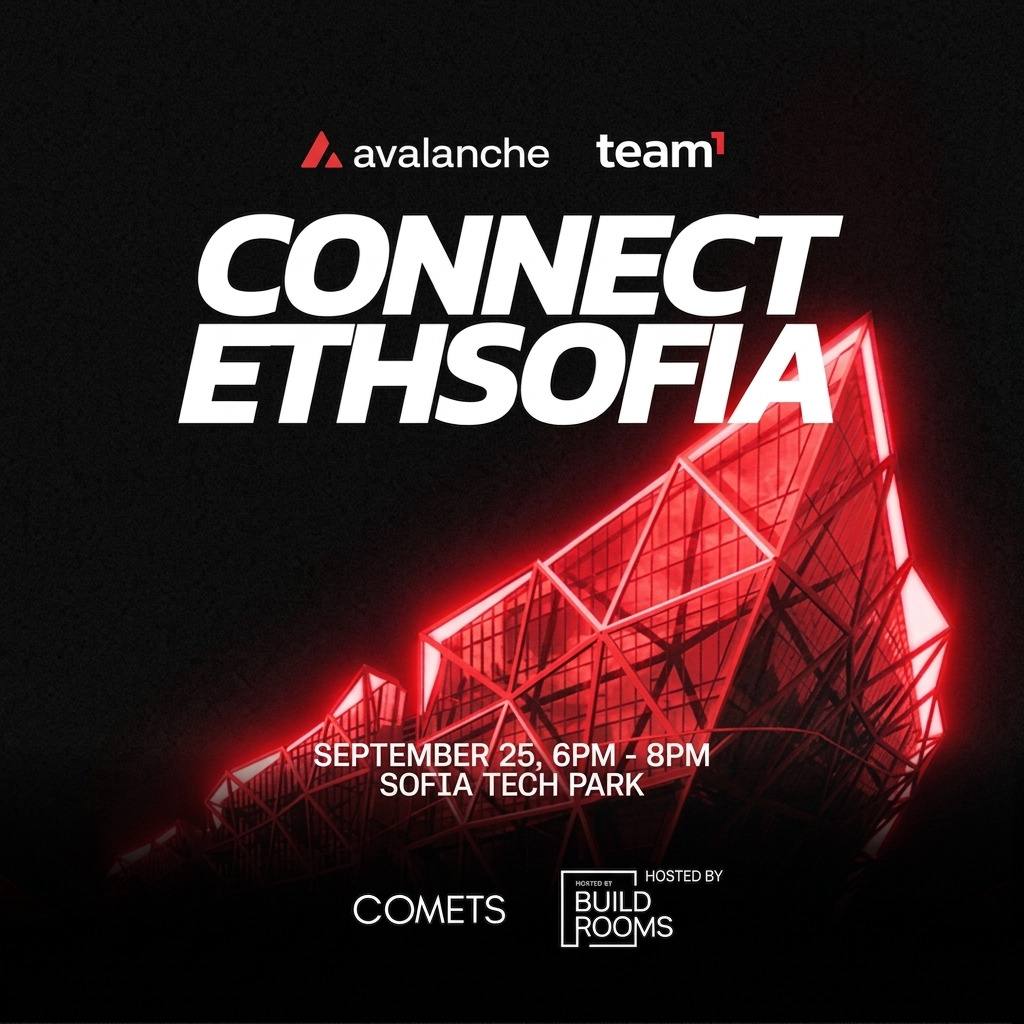 AvaxTeam1's tweet photo. Team1 Connect Sofia, Bulgaria 🇧🇬

We're heading to Sofia Tech Park for an official @ETHSofiaBG side event during @BWBulgaria. Builders, founders and the local community, together with @cometsweb3 and @build_rooms.

Registration👇 https://t.co/zBdG1LiSbt