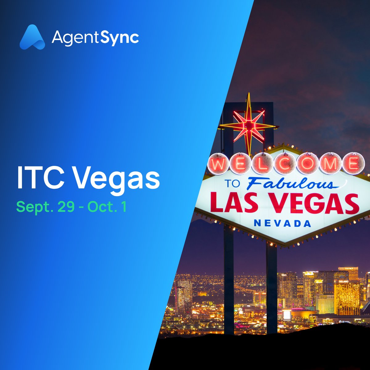 AgentSync's tweet photo. Vegas, we're so back 🎰 AgentSync is heading to #ITCVegas—the world's largest insurtech gathering—in 2 weeks! Come see how we're modernizing distribution and compliance for agencies, carriers &amp; MGAs. 

Sept 29–Oct 1, Booth 2125 at Mandalay Bay. Let's meet up. https://t.co/LxaBeU2HDr