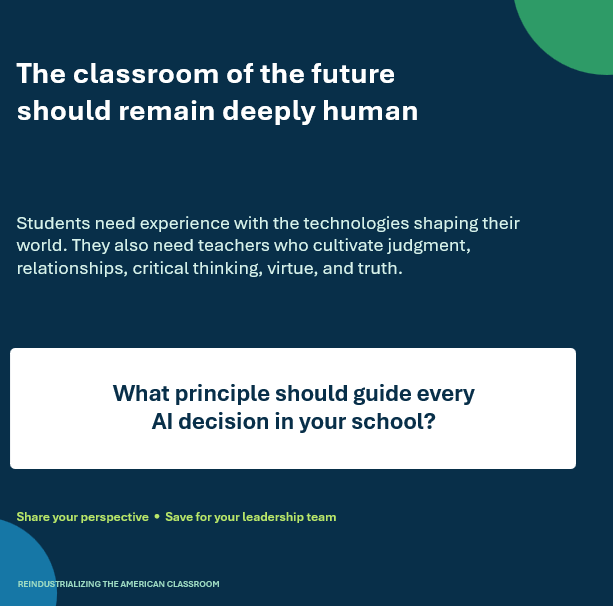 JenWomble's tweet photo. 📣 Excited to read this article from my incredibly thoughtful & innovative founder of @OptimaEd  @OptimaVR , Adam Mangana, M.Ed. in @edtechdigest  titled “Reindustrializing” the American Classroom: Students deserve purposeful technology that prepares them for the future without replacing the teachers, relationships, and timeless principles at the heart of education.

‘Make no mistake: AI should be in classrooms, but with deliberate, clear limitations.’

✅ Schools should distinguish between passive screen time and purposeful technology use that improves learning and prepares students for an AI-driven future. 
 
  ✅ Students need AI literacy without AI dependence. As Mangana emphasizes, “Students should use AI as a research and creative tool without letting it do their thinking for them.” 
 
  ✅ AI and virtual reality can help students become active creators who build, test, simulate, and solve problems but teachers must continue to lead the learning process. 
 
  ✅ Technology should strengthen, not replace, education’s human foundations: “AI can handle ‘computation,’ but only humans can handle compassion and critical judgment.”

Link to article: https://t.co/ZWPriqi37e 

@LeadershipFla  @fetc Future of Education Technology Conference District Administration #edleaders #edtech #AI #AIleadership #purposeful #tecnology #futureofeducation