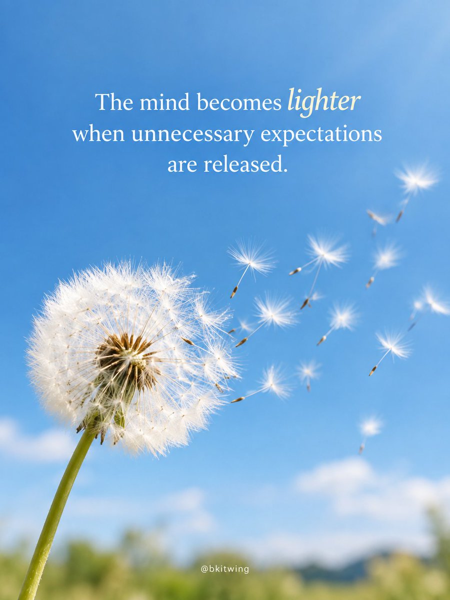 bkitwing's tweet photo. Letting go of constant demands &amp; imagined outcomes creates space for acceptance, peace, &amp; clarity. Freedom from expectations allows greater appreciation for what is present and supports a calmer, more content state of mind.

#bkitwing #rerf #brahmakumaris #InnerPeace #Mindfulness https://t.co/IupZ9IHFqc