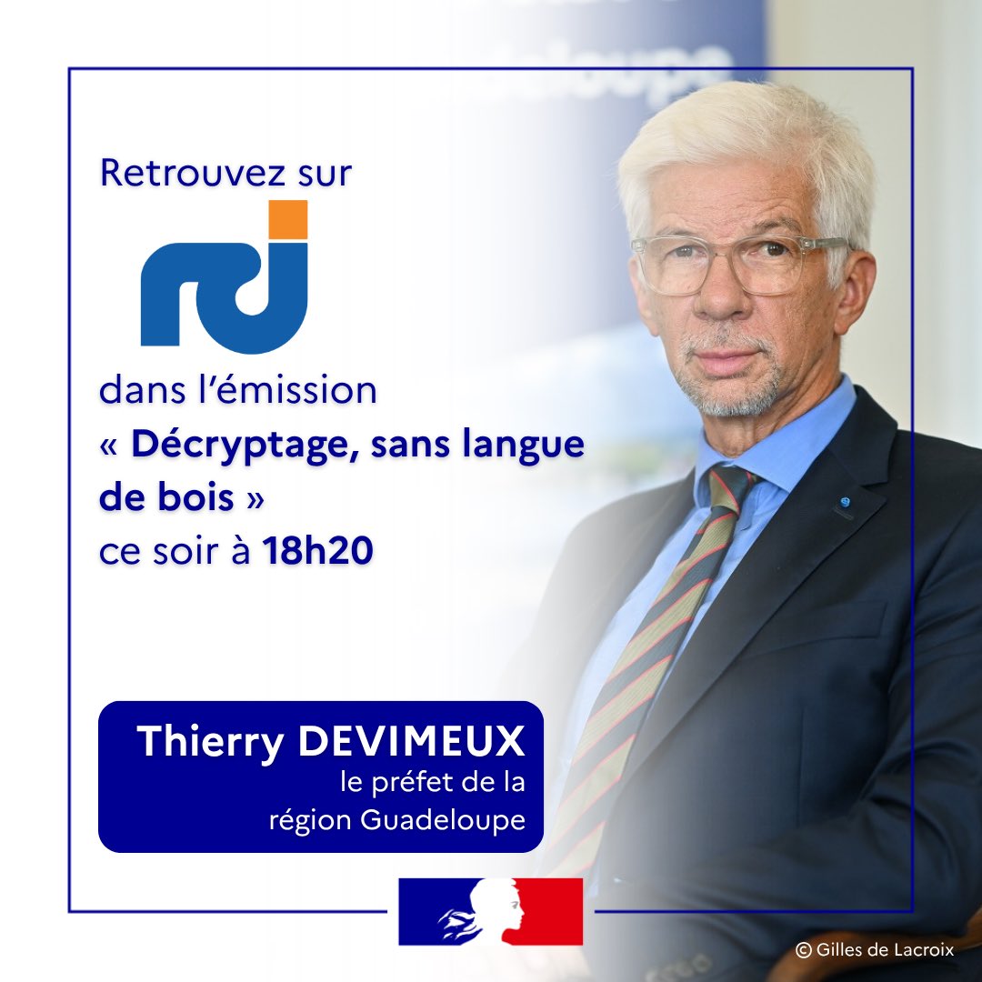 Image de Préfet de Guadeloupe - #EnDirect | Ce Mardi 15 septembre, Thierry Devimeux, préfet de la région Guadeloupe, sera sur RCI da