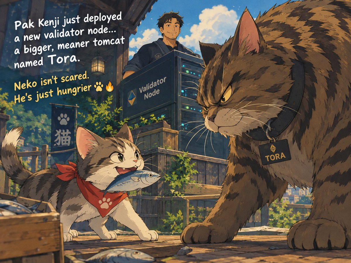 NekoFish16's tweet photo. Pak Kenji just deployed a new validator node... a bigger, meaner tomcat named Tora. Neko isn't scared. He's just hungrier. 🐾🔥

#GM #Web3
#Neko https://t.co/aPbihTZIJa