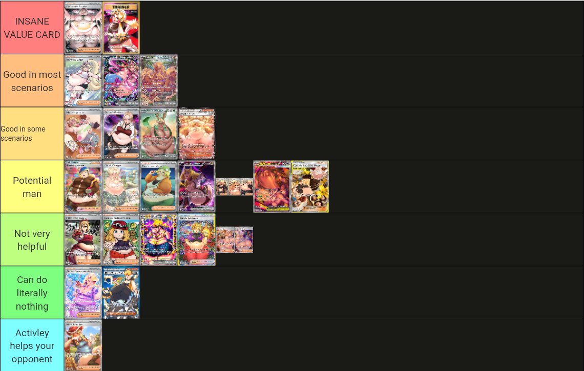 SpookityBoots's tweet photo. @METRACK3 Here's my tierlist for the competitive feederism rule set. The two decks that come to mind that would be strong in both building up calorie counters AND actually winning the game is cresselia control, and dugtrio/leafeon https://t.co/iUMPJzagoN