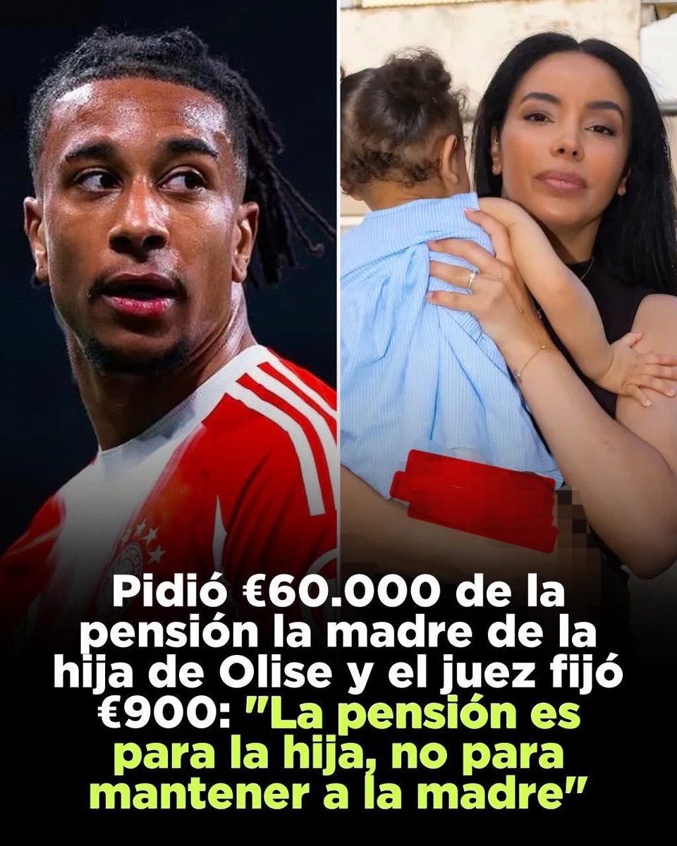 SoloFutbolMemes's tweet photo. 🚨 NO ES BROMA: Pidió €60.000 de pensión y el juez fijó €900

"La pensión es para la hija, no para mantener a la madre" 💬🔥

Una disputa relacionada con la manutención de la hija del futbolista Michael Olise 🇫🇷 ha llamado bastante la atención por la enorme diferencia entre la cantidad solicitada y la cantidad finalmente fijada por el juez

La madre habría solicitado una pensión de €60.000, mientras que la resolución estableció una cantidad de €900 para cubrir las necesidades de la menor

El principio que resume la decisión es contundente: la pensión alim***nticia tiene como finalidad garantizar el bienestar y las necesidades del hijo, no convertirse en una fuente de ingresos para el progenitor que la recibe

Justo o injusto