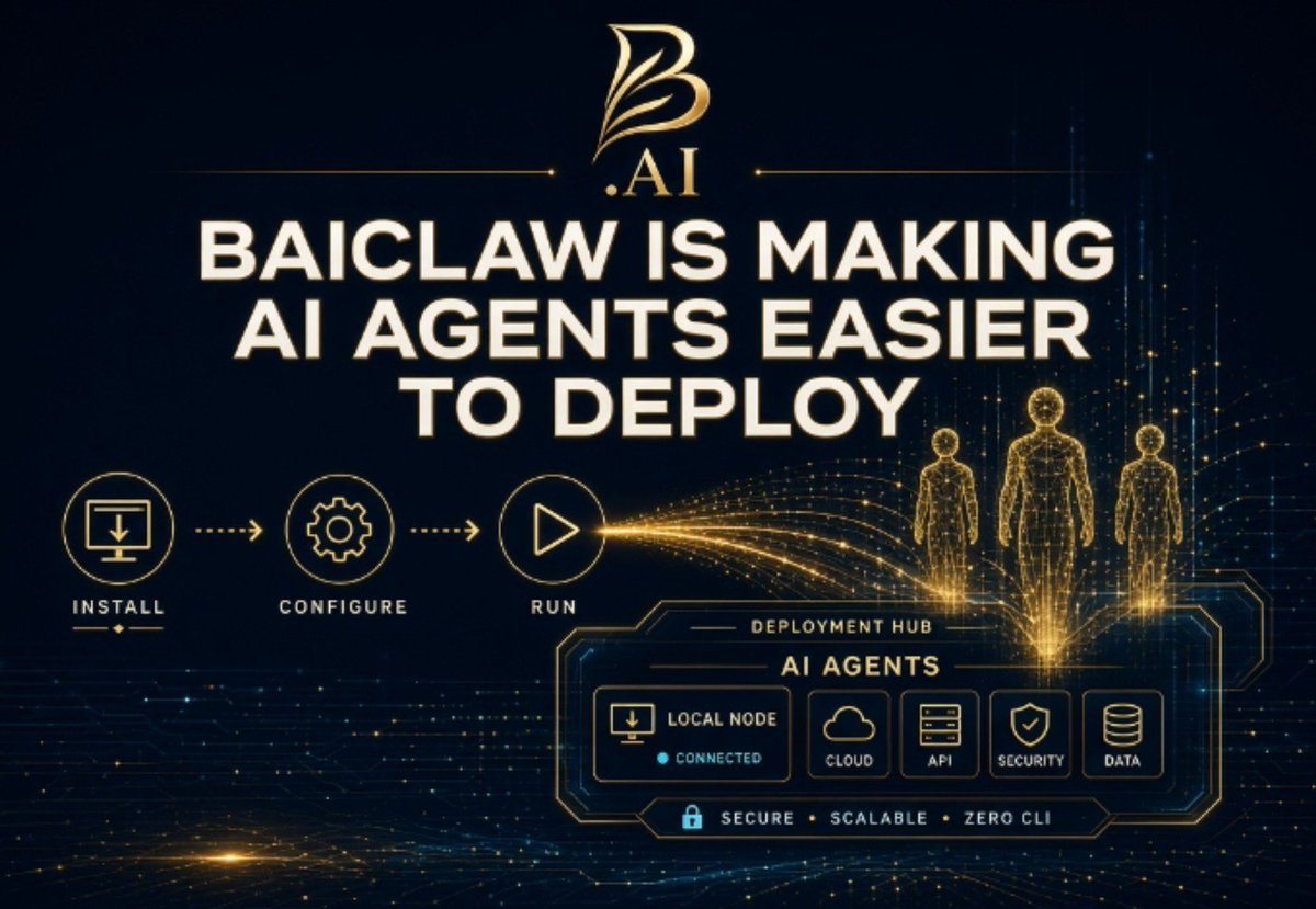 Defi_Berzio's tweet photo. 𝗕𝗔𝗜𝗖𝗟𝗔𝗪 𝗜𝗦 𝗠𝗔𝗞𝗜𝗡𝗚 𝗔𝗜 𝗔𝗚𝗘𝗡𝗧𝗦 𝗘𝗔𝗦𝗜𝗘𝗥 𝗧𝗢 𝗗𝗘𝗣𝗟𝗢𝗬

AI agents are becoming more capable, but capability alone isn't enough.

If users still need command-line tools, configuration files, and complicated workflows just to get an agent running, adoption remains limited.

That's the problem BAIclaw is designed to address.

It combines an agent runtime with a graphical interface so users can configure and operate AI agents without writing code or manually editing configuration files.

🧵👇

𝟭️⃣ 𝗙𝗥𝗢𝗠 𝗖𝗢𝗠𝗣𝗟𝗘𝗫 𝗦𝗘𝗧𝗨𝗣 𝗧𝗢 𝗚𝗥𝗔𝗣𝗛𝗜𝗖𝗔𝗟 𝗖𝗢𝗡𝗧𝗥𝗢𝗟

Traditional agent deployments can involve:

➝ Command-line configuration
➝ Manual setup
➝ Multiple tools
➝ Technical dependencies

BAIclaw puts these functions behind a visual interface.

The goal is straightforward:

Install → Configure → Create Agent → Run

No coding knowledge is required for the basic experience.

𝟮️⃣ 𝗜𝗧'𝗦 𝗡𝗢𝗧 𝗝𝗨𝗦𝗧 𝗢𝗡𝗘 𝗖𝗛𝗔𝗧𝗕𝗢𝗧

BAIclaw supports multiple specialized agents.

Each agent can have its own instructions and context, allowing different agents to handle different tasks.

For example:

➝ Research agent
➝ Content agent
➝ Coding agent
➝ Data-processing agent

Users can switch between agents instead of forcing one assistant to handle every workflow.

𝟯️⃣ 𝗔𝗚𝗘𝗡𝗧𝗦 𝗖𝗔𝗡 𝗖𝗢𝗡𝗡𝗘𝗖𝗧 𝗧𝗢 𝗧𝗛𝗘 𝗢𝗨𝗧𝗦𝗜𝗗𝗘 𝗪𝗢𝗥𝗟𝗗

The bigger difference is what happens beyond the chat window.

BAIclaw supports external communication channels including Telegram, Discord and other platforms, allowing agents to interact through connected accounts.

It also supports skills that extend what an agent can do, including document processing and search.

That changes the model from:

Ask AI → Get Answer

toward:

Give AI a task → Let the agent perform parts of the workflow

𝟰️⃣ 𝗔𝗨𝗧𝗢𝗠𝗔𝗧𝗜𝗢𝗡 𝗜𝗦 𝗔 𝗞𝗘𝗬 𝗣𝗔𝗥𝗧

BAIclaw includes scheduled tasks that allow agents to execute predefined workflows automatically according to configured triggers and intervals.

That can support workflows such as:

➝ Scheduled research
➝ Recurring reports
➝ Monitoring
➝ Content workflows
➝ Automated information collection

The important shift is from interactive AI toward persistent AI workflows.

𝟱️⃣ 𝗟𝗢𝗖𝗔𝗟-𝗙𝗜𝗥𝗦𝗧 𝗖𝗛𝗔𝗡𝗚𝗘𝗦 𝗧𝗛𝗘 𝗠𝗢𝗗𝗘𝗟

BAIclaw is designed as a desktop application with its agent environment running locally.

That gives users a different architecture from cloud-only AI assistants, while still allowing the agent to connect to external services when configured.

It's an important distinction:

Local agent environment + external capabilities

rather than simply sending every workflow to a centralized web interface.

𝟲️⃣ 𝗧𝗛𝗘 𝗕𝗜𝗚𝗚𝗘𝗥 𝗜𝗗𝗘𝗔

AI agents don't become useful merely because models become smarter.

They become more useful when people can actually deploy them into everyday workflows.

That's why reducing technical friction matters.

Less configuration → More experimentation → More workflows → More practical agent usage

BAIclaw is essentially trying to make that transition easier.

The future of AI agents isn't only about building more powerful models.

It's also about making autonomous workflows accessible to more people.

Install. Configure. Connect. Automate.

That's the direction BAIclaw is pushing toward.

@BAI_AGI @justinsuntron

#BAIclaw #BAI #AI #AIAgents #ArtificialIntelligence #Automation #Web3 #TRON #TRONEcoStar