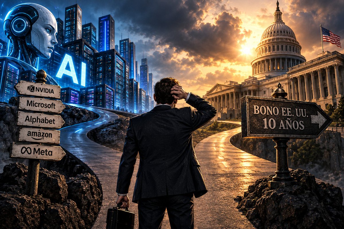 WStreet_Insider's tweet photo. El bono de EE. UU. a 10 años ya ha superado el 5%.

Eso cambia la conversación.

La IA puede prometer beneficios enormes en el futuro. Pero ahora ese futuro compite contra un 5% en deuda pública.

El dinero vuelve a tener precio. Y la bolsa tendrá que acostumbrarse.

#IA #bonos https://t.co/5ZBCyKk3JW
